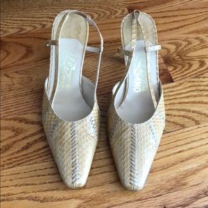 Salvatore Ferragamo Beige Snake Skin Slingback